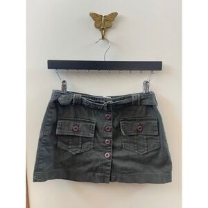 Wet Seal Vintage Olive Green Cargo Mini Skirt Button Front Utility Size 0